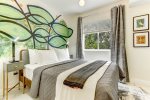 Master bedroom renders a queen-sized, memory foam mattress